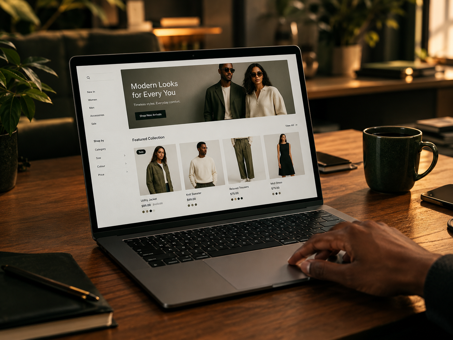 Laptop and workspace representing a polished online store design