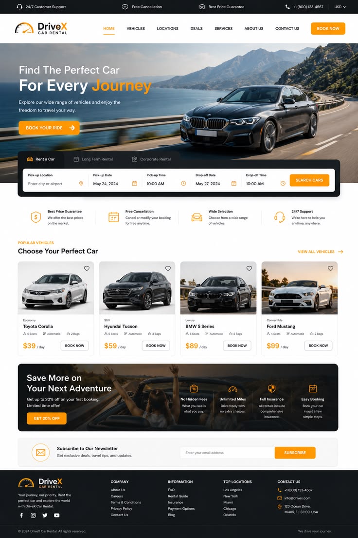 DriveX Car Rental website design preview