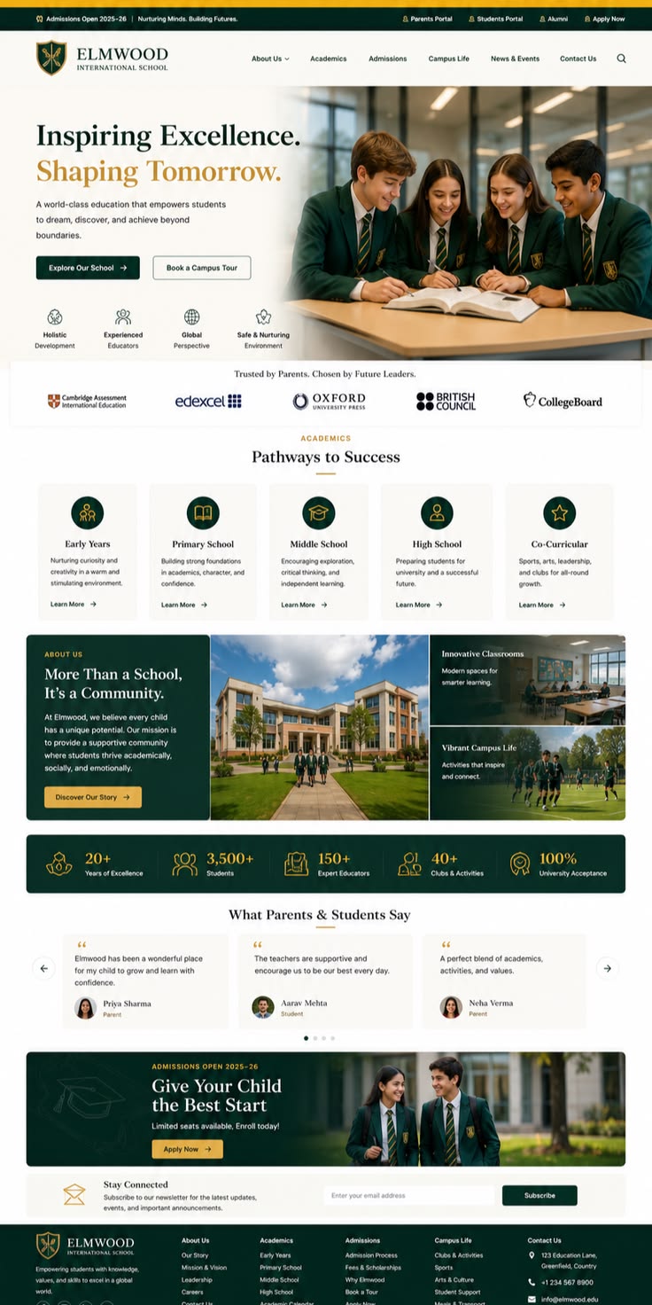 Elmwood International School website design preview